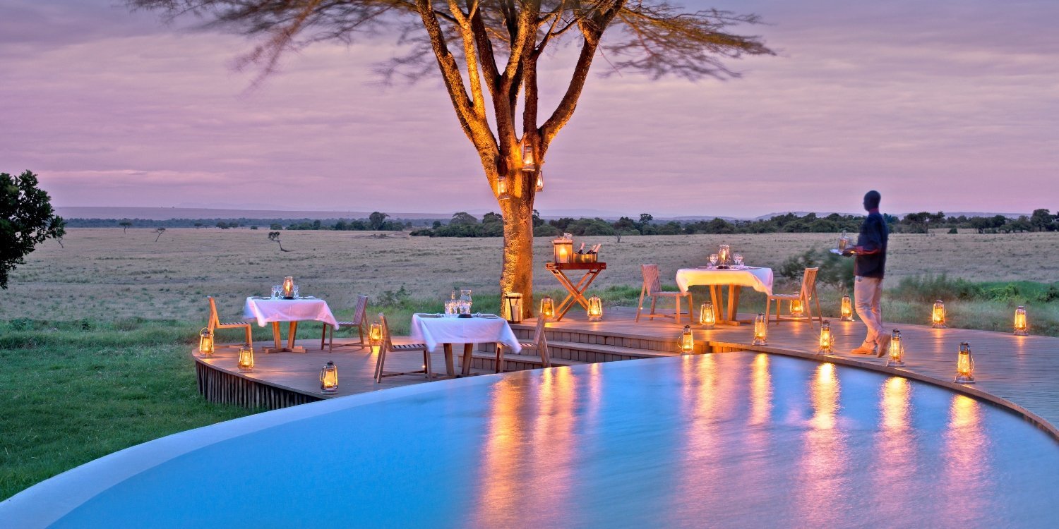 Luxury safari lodge at dusk in East Africa